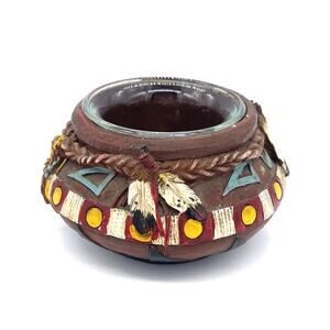Trippie's Inc Native American Candle Holder with Glass Insert 3.5"